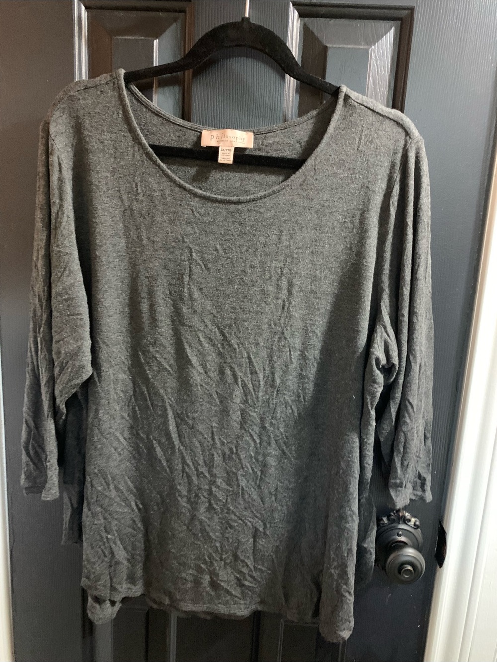 Philosophy Dark Charcoal Gray Scoop Neck Long Sleeve Top